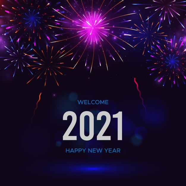 Granatowa kartka z fajerwerkami witają 2021 rok